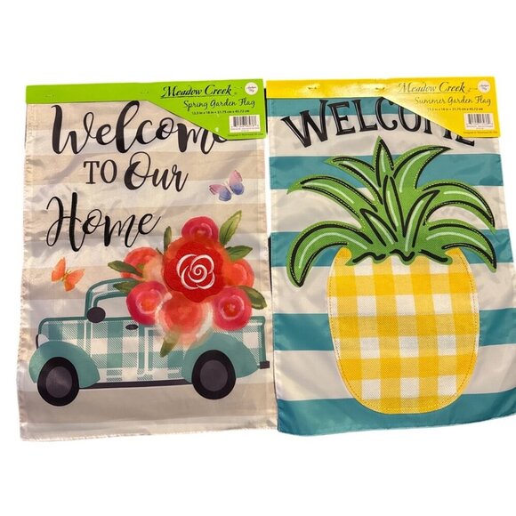 3 Garden Flags Bundle 12.5 x 18 Double Sided Welcome Spring Summer Fall - Picture 4 of 16